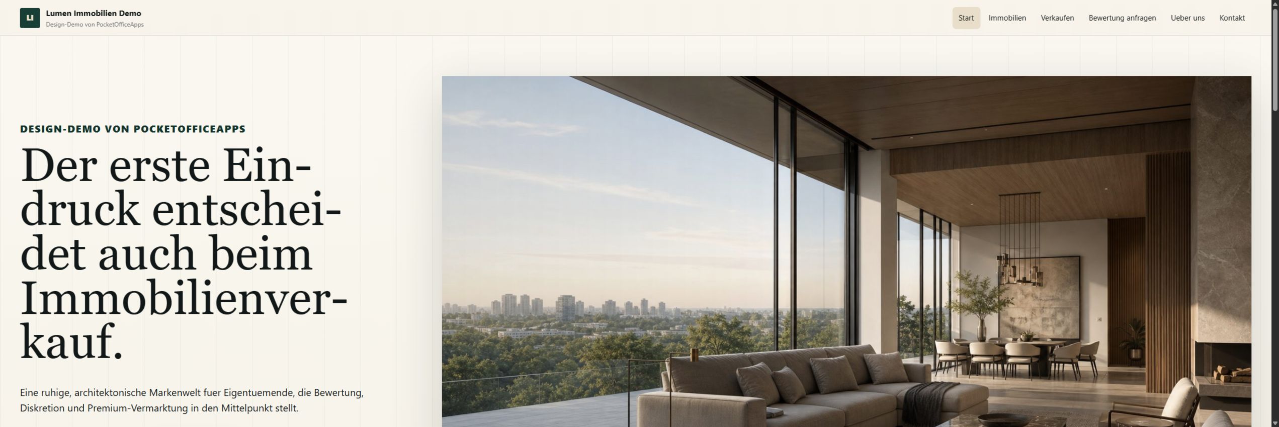 Responsive Startseitenansicht der Immobilien-Design-Demo Lumen Immobilien