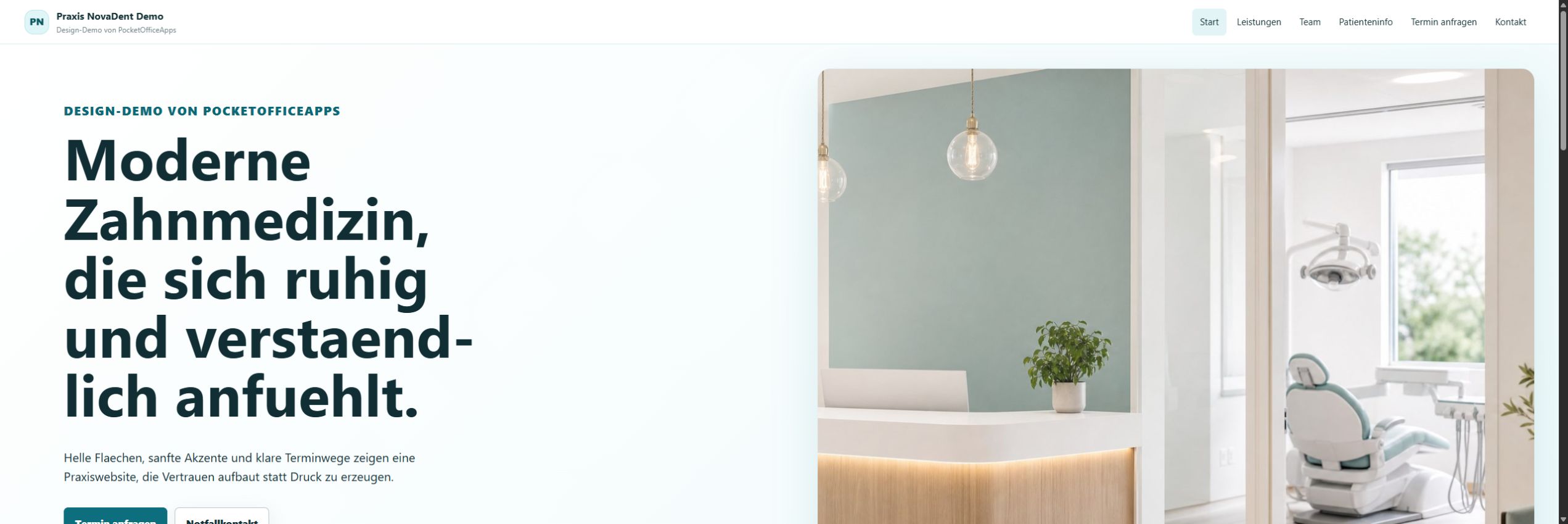 Responsive Startseitenansicht der Praxis-Design-Demo NovaDent