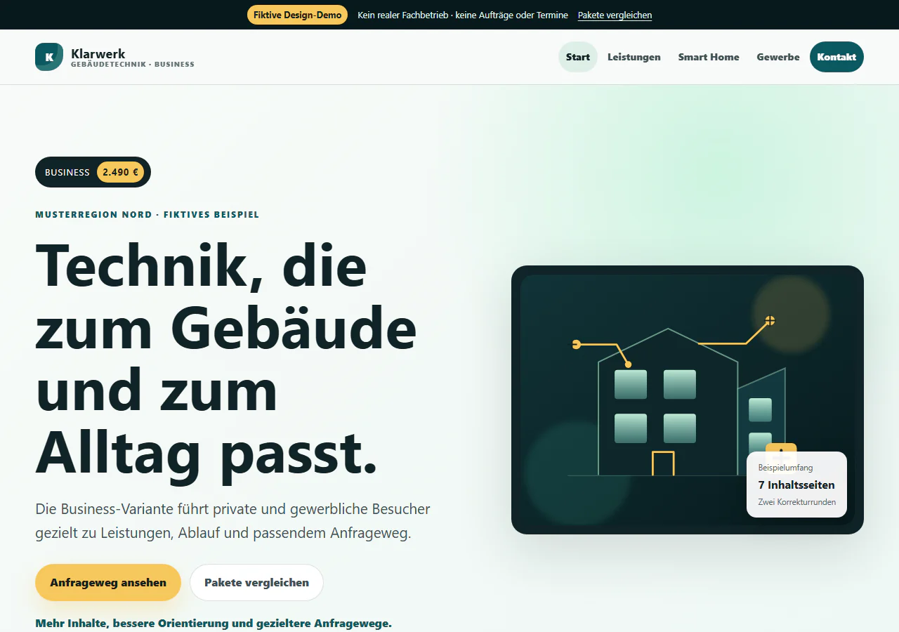 Aktuelle Desktop-Ansicht der Klarwerk Business-Demo