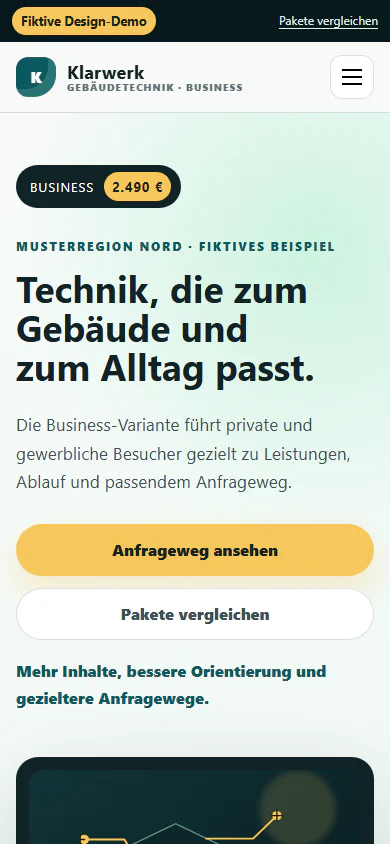 Aktuelle mobile Ansicht der Klarwerk Business-Demo