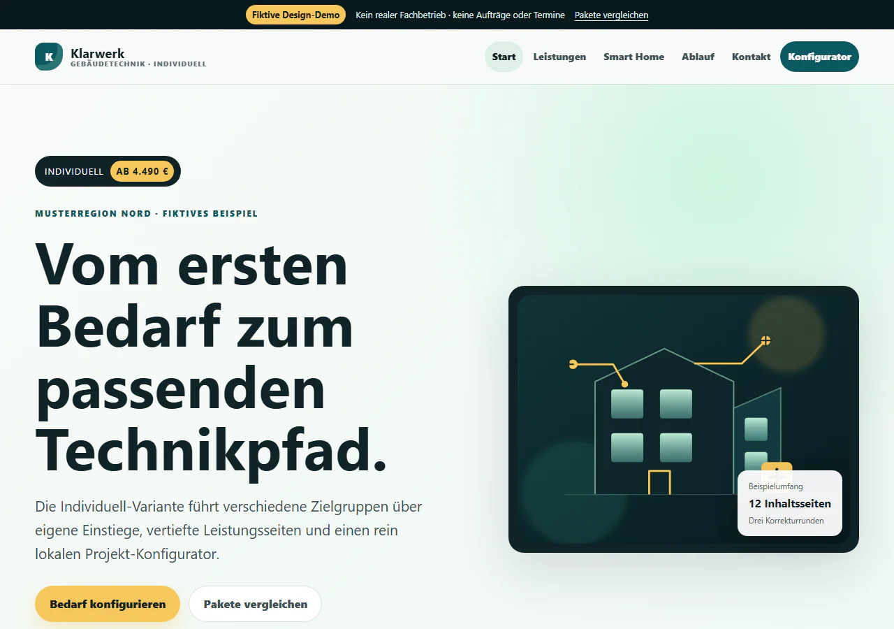 Aktuelle Desktop-Ansicht der Klarwerk Individuell-Demo