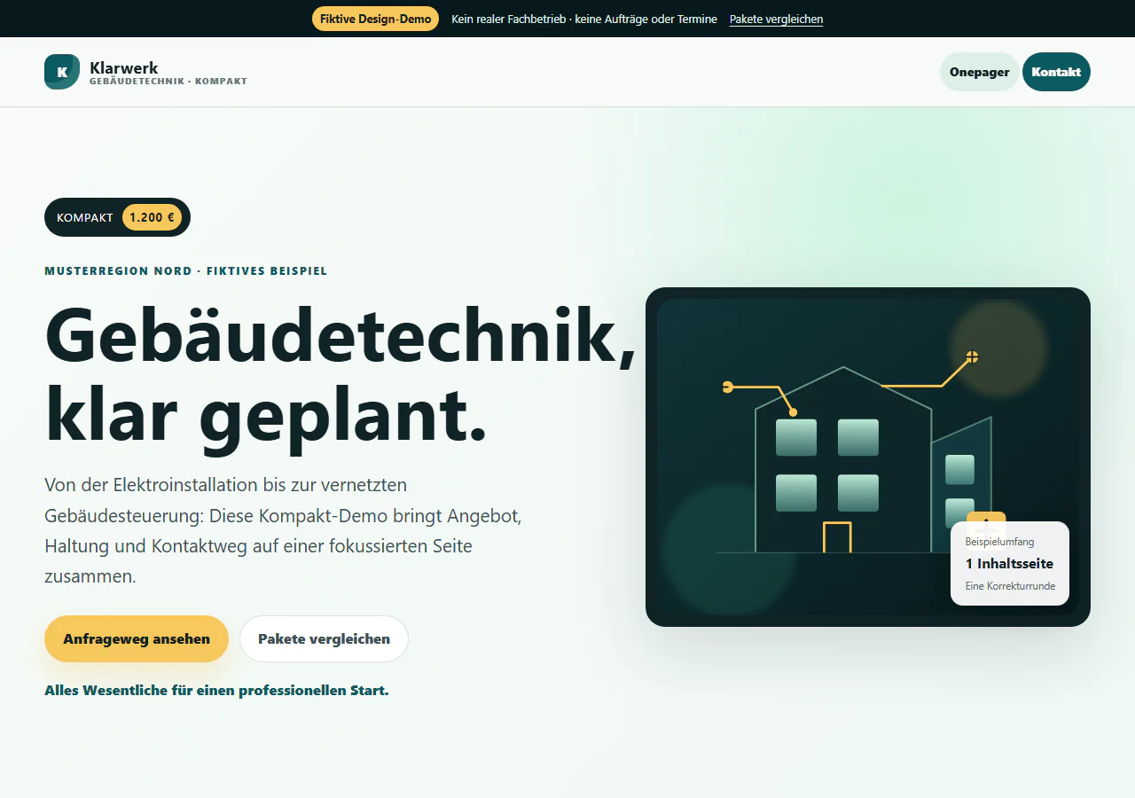 Aktuelle Desktop-Ansicht der Klarwerk Kompakt-Demo