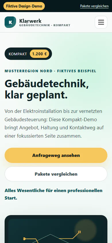 Aktuelle mobile Ansicht der Klarwerk Kompakt-Demo